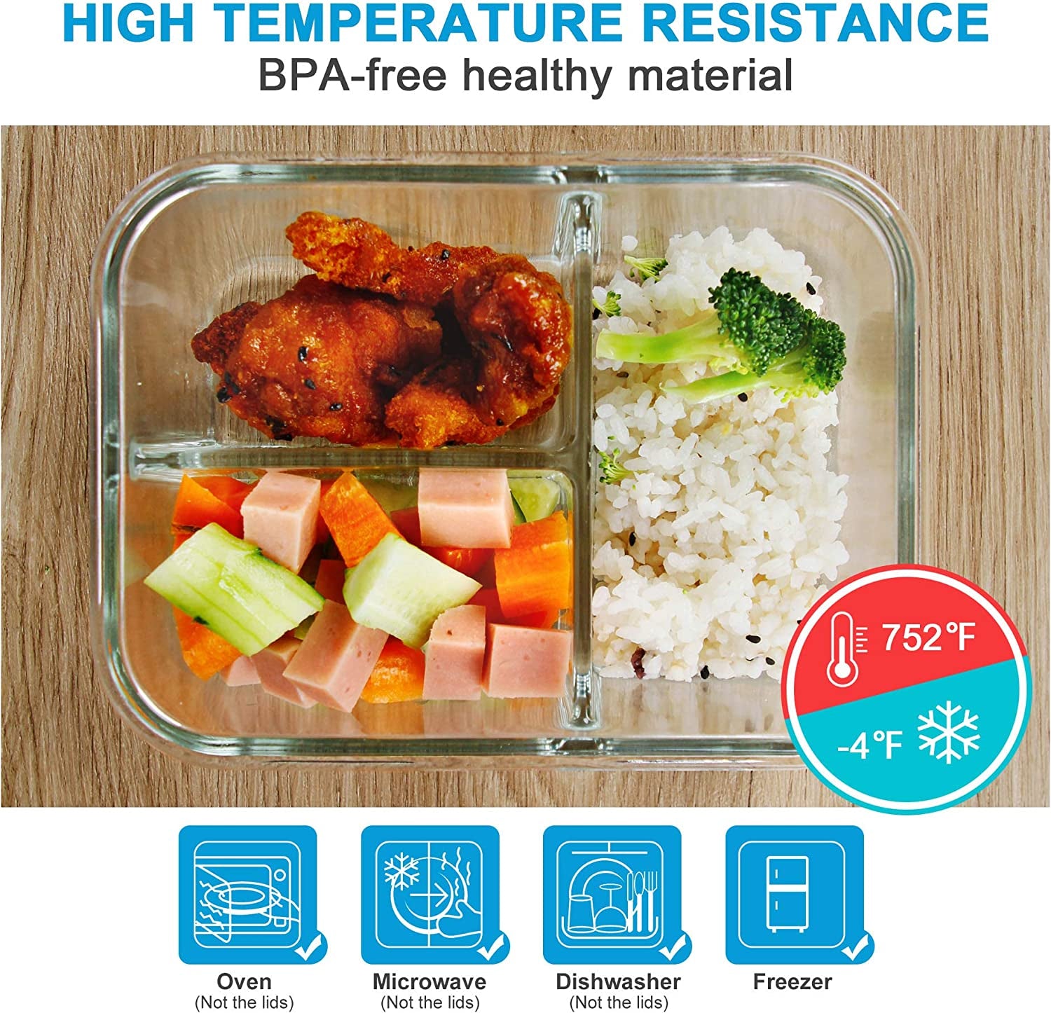 Premium 3-Pack 36Oz Glass Bento Box Meal Prep Containers - 3 Compartment Design, Oven & Microwave Safe, Perfect for Lunch, Meal Prep, and Food Storage