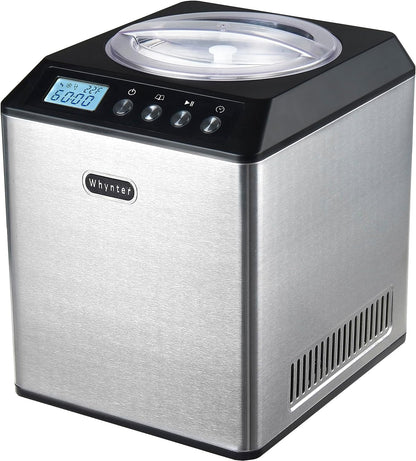 Automatic Ice Cream Maker Machine - 2.1 Qt Upright with Built-In Compressor, LCD Display & Timer - No Pre-Freezing - Stainless Steel ICM-201SB