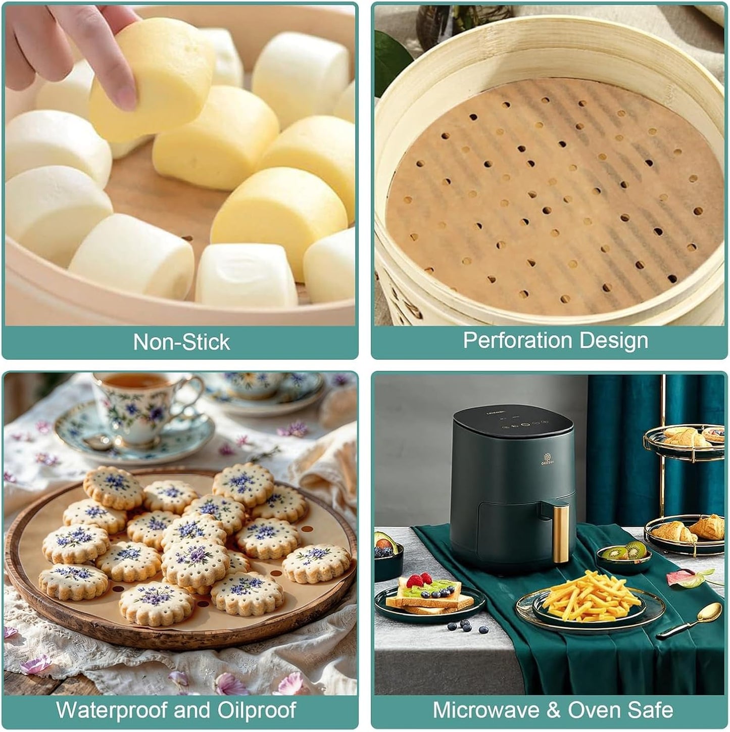 Non-Stick Air Fryer Parchment Paper Liners - 100 Pre-Cut 7 Inch Disposable Sheets for 2.5-4QT Air Fryers, Microwaves, & Steaming Baskets