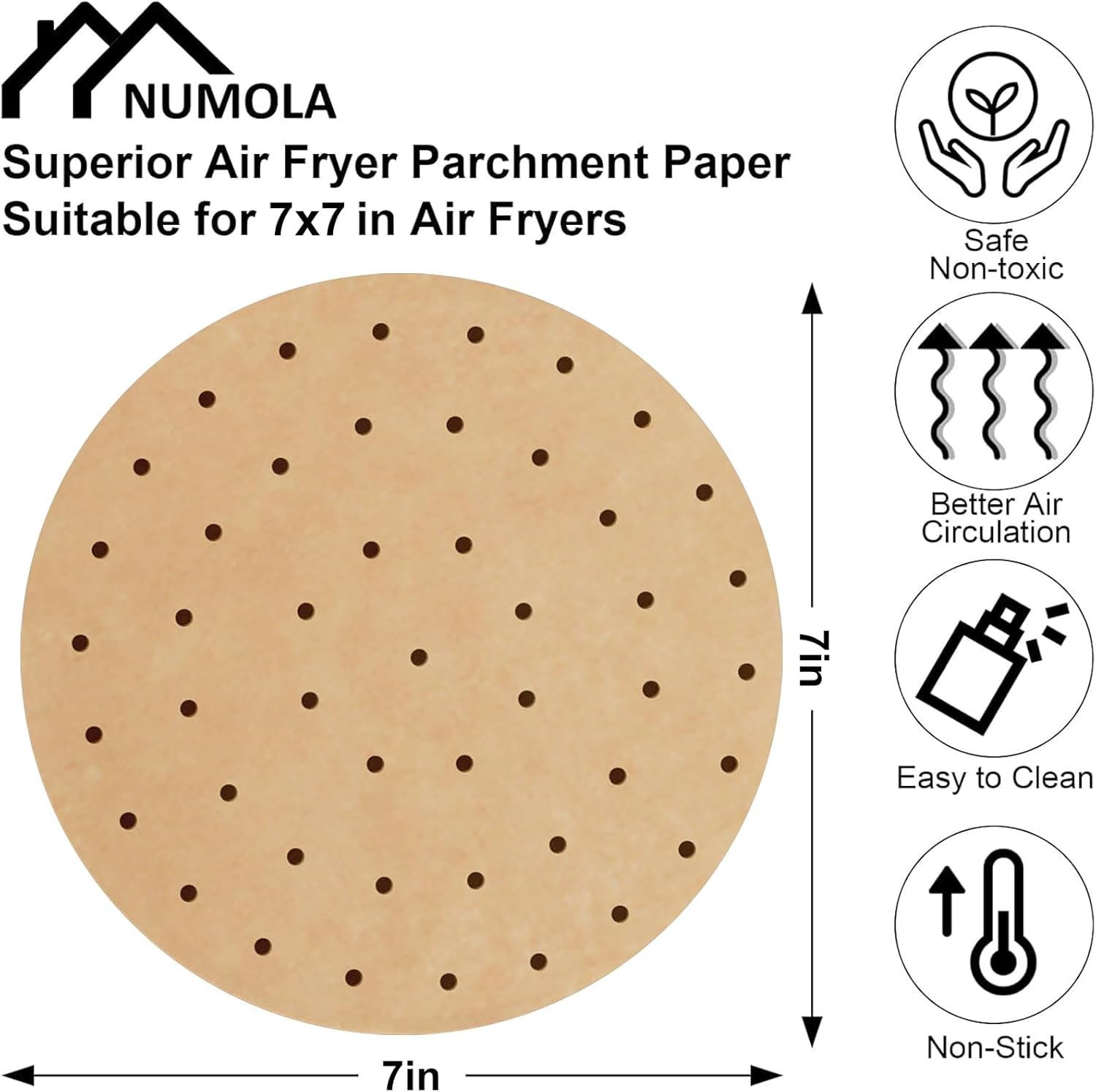 Non-Stick Air Fryer Parchment Paper Liners - 100 Pre-Cut 7 Inch Disposable Sheets for 2.5-4QT Air Fryers, Microwaves, & Steaming Baskets