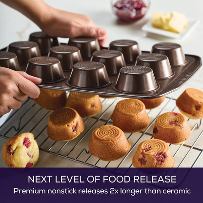 Premium Nonstick 12-Cup Muffin Tin - Durable Steel in Elegant Brown Finish