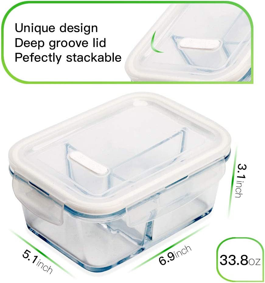 Premium 3-Pack 36Oz Glass Bento Box Meal Prep Containers - 3 Compartment Design, Oven & Microwave Safe, Perfect for Lunch, Meal Prep, and Food Storage
