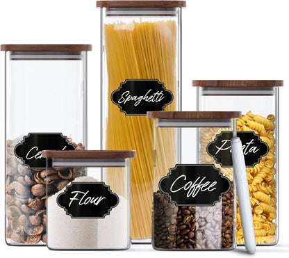 Square Glass Jars with Wood Lids Set of (2) 80 Fl Oz Airtight and Stackable Storage Containers for Kitchen Pantry or Bathroom BPA Free and Recyclable Canister for Food Cookies Coffee Pasta Sugar