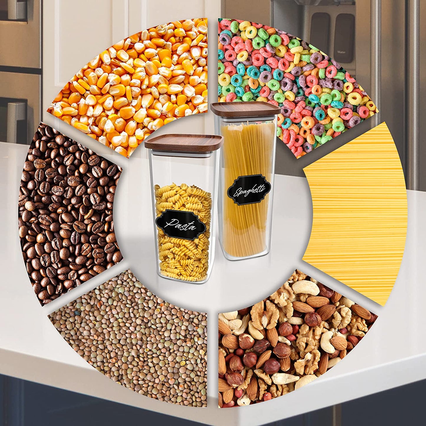 Square Glass Jars with Wood Lids Set of (2) 80 Fl Oz Airtight and Stackable Storage Containers for Kitchen Pantry or Bathroom BPA Free and Recyclable Canister for Food Cookies Coffee Pasta Sugar