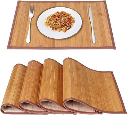 Elegant Bamboo Placemats Set of 4 - Heat Resistant, Durable & Stain Resistant Table Mats for Indoor/Outdoor Dining, Easy to Clean 11.5 x 17.5 Inch