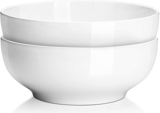 Elegant 9.5" White Serving Bowls - Perfect for Salad, Pasta, and Entertaining - Microwave & Dishwasher Safe Centerpiece for Dinner Parties