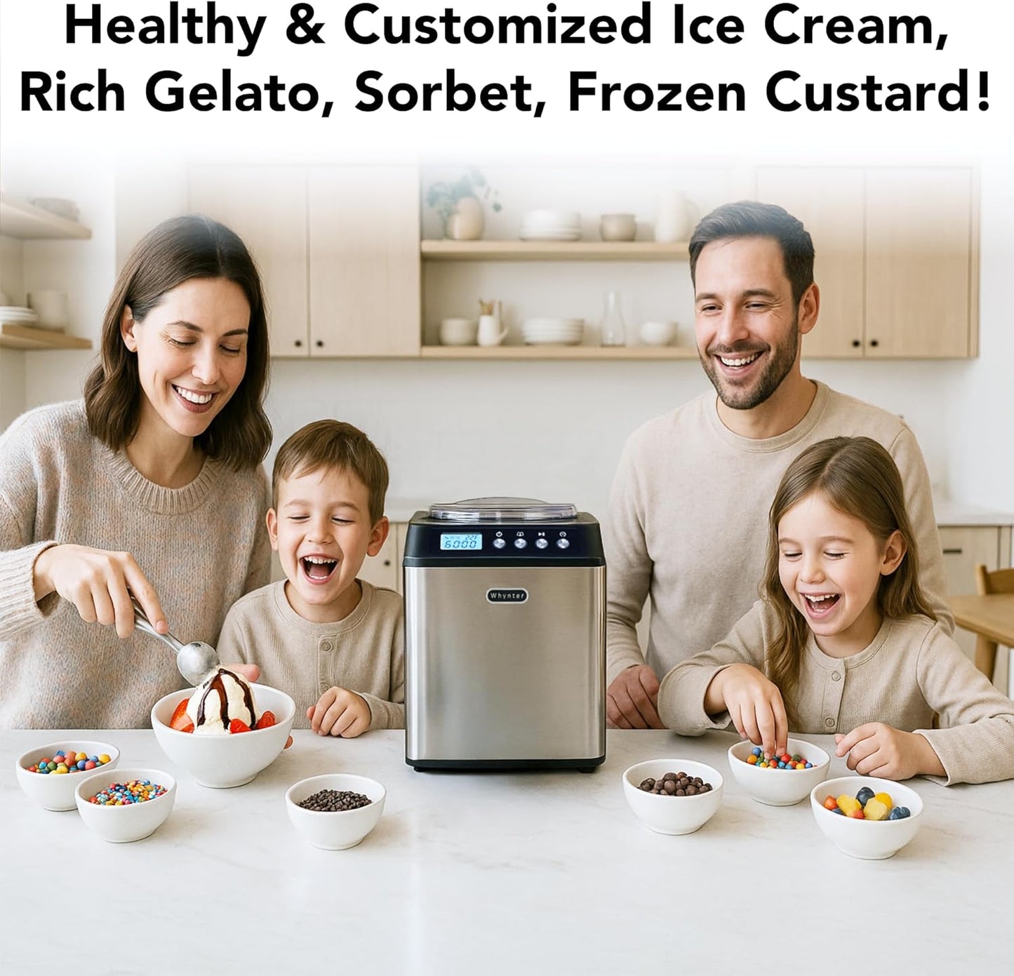 Automatic Ice Cream Maker Machine - 2.1 Qt Upright with Built-In Compressor, LCD Display & Timer - No Pre-Freezing - Stainless Steel ICM-201SB