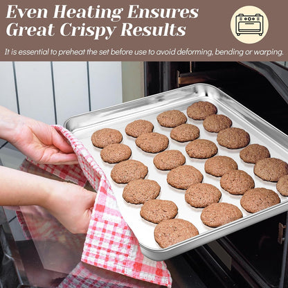 Baking Sheet with Rack Set (2 Pans + 2 Racks), 16 X 12 X 1 Inch, Stainless Steel Baking Pan Cookie Sheet with Cooling Rack for Baking, Non Toxic & Healthy, Easy Clean & Dishwasher Safe